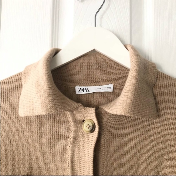 Zara Beige Oversized Knit Button Down Shacket Relaxed Sleeves - Picture 3 of 10